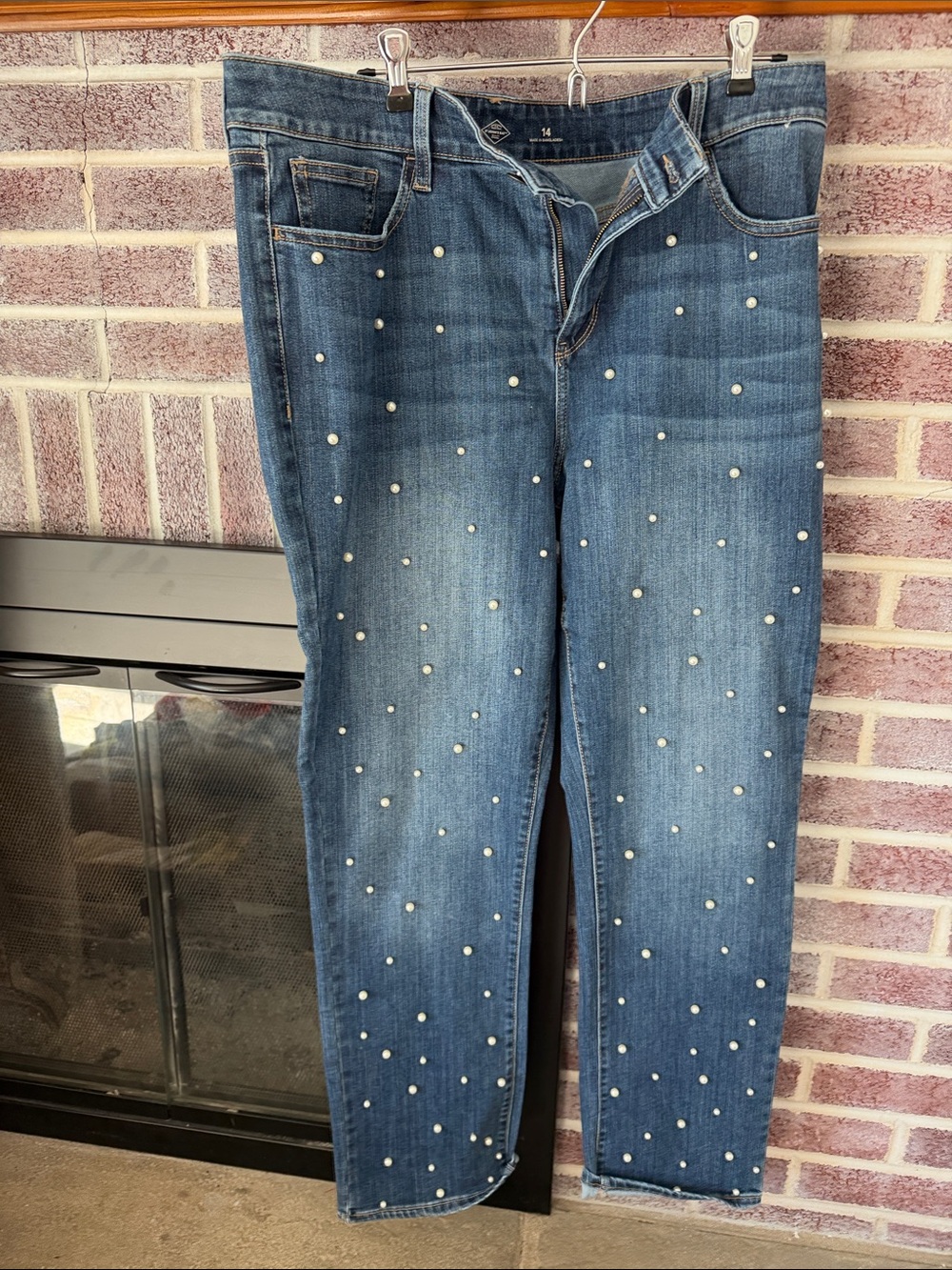 St. John's Bay Blue Straight-Leg Jeans with Pearl Studs